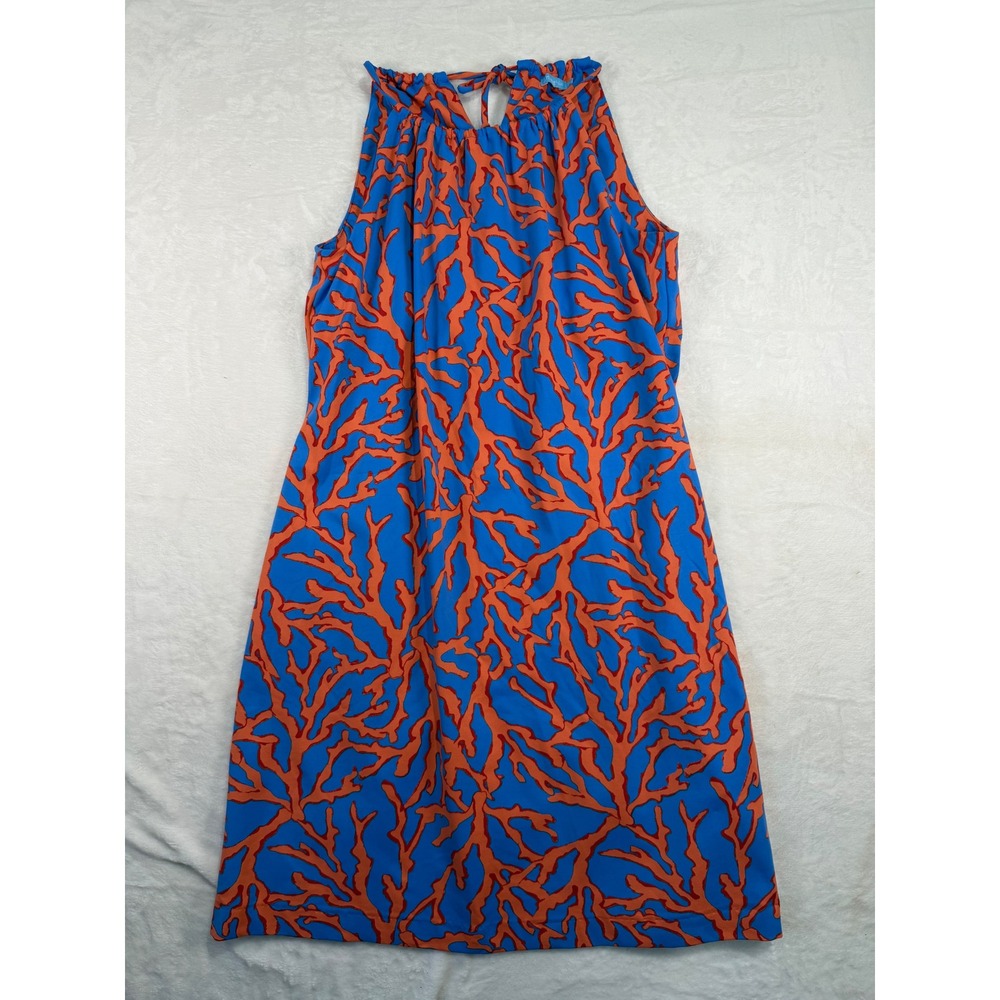 J.McLaughlin Coral Print Catalina Halter Shift Dress M Blue Orange Sleeveless
